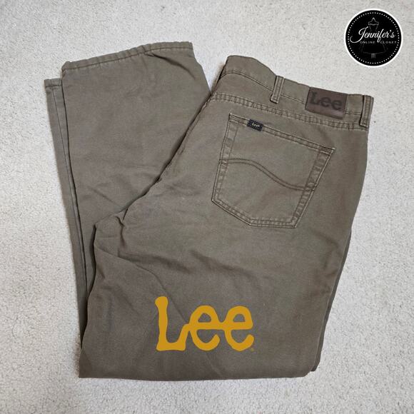 Lee Men's Brown/Green Relaxed Fit Plaid Flannel Lined Pants Size 42 x 30 - Picture 1 of 9